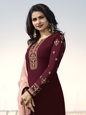 Maroon embroidered satin salwar 2