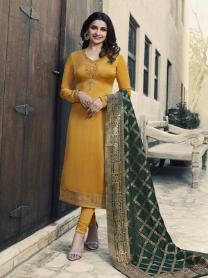 Yellow embroidered satin salwar 1