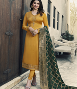 Yellow embroidered satin salwar