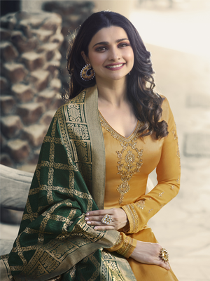 Yellow embroidered satin salwar 2