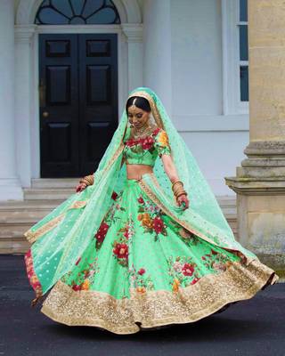 Green Embroidered Art Silk Unstitched Lehenga 3