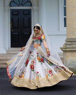 Grey Embroidered Art Silk Unstitched Lehenga 2