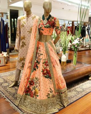Peach Embroidered Art Silk Unstitched Lehenga 3