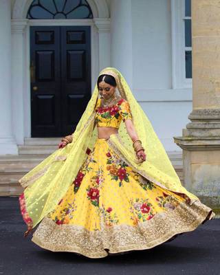 Yellow Embroidered Art Silk Unstitched Lehenga 2