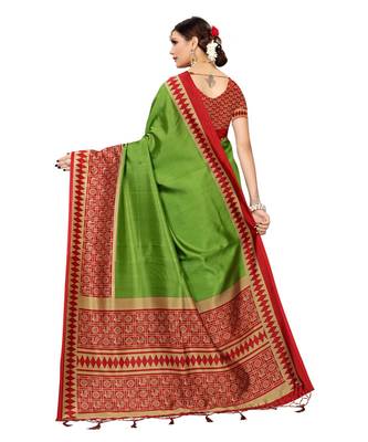 Green  printed Art Silk saree with blouse 2