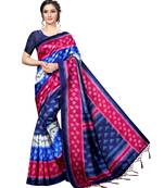 Blue printed Art Silk saree with blouse