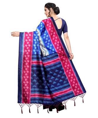 Blue printed Art Silk saree with blouse 2
