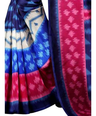 Blue printed Art Silk saree with blouse 4