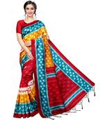 Red printed Art Silk saree with blouse