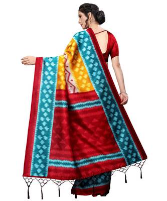 Red printed Art Silk saree with blouse 2