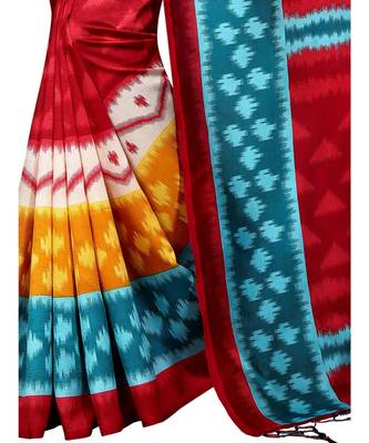 Red printed Art Silk saree with blouse 4