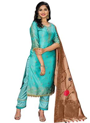 Blue Printed Faux Fancy Fabric Salwar 1