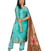 Blue Printed Faux Fancy Fabric Salwar