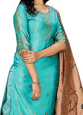 Blue Printed Faux Fancy Fabric Salwar 2