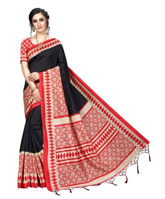 Black  printed Art Silk saree with blouse 1