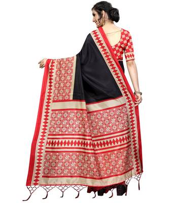 Black  printed Art Silk saree with blouse 2