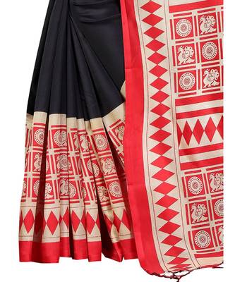 Black  printed Art Silk saree with blouse 4