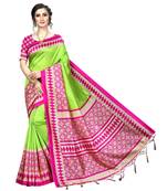 Green  printed Art Silk saree with blouse