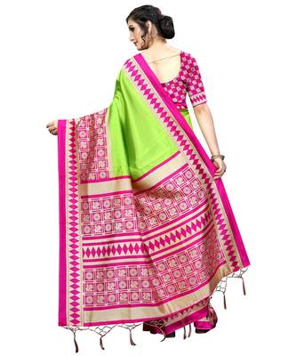 Green  printed Art Silk saree with blouse 2