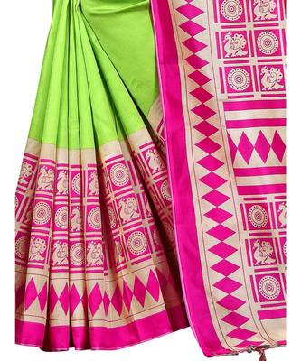 Green  printed Art Silk saree with blouse 4