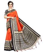 Orange  printed Art Silk saree with blouse