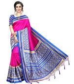 Pink  printed Art Silk saree with blouse
