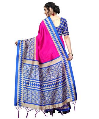 Pink  printed Art Silk saree with blouse 2