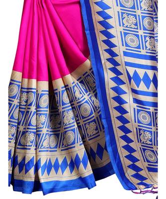 Pink  printed Art Silk saree with blouse 4