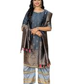 Grey Printed Faux Fancy Fabric Salwar