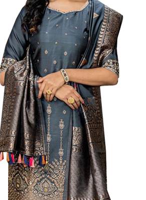 Grey Printed Faux Fancy Fabric Salwar 2
