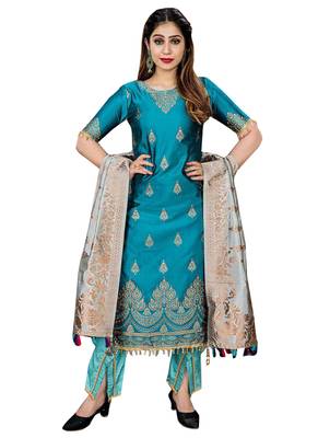 Blue Printed Faux Fancy Fabric Salwar 1