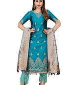 Blue Printed Faux Fancy Fabric Salwar