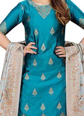 Blue Printed Faux Fancy Fabric Salwar 2