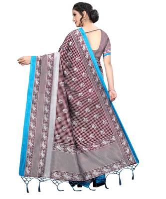 Brown printed Art Silk saree with blouse 1
