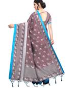 Brown printed Art Silk saree with blouse