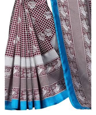 Brown printed Art Silk saree with blouse 3