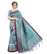 Turquoise printed Art Silk saree with blouse