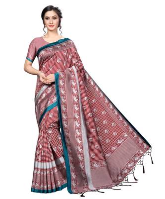 Maroon printed Art Silk saree with blouse 1