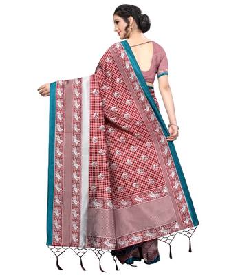 Maroon printed Art Silk saree with blouse 2
