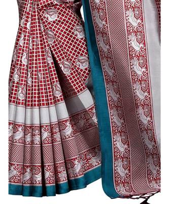 Maroon printed Art Silk saree with blouse 4