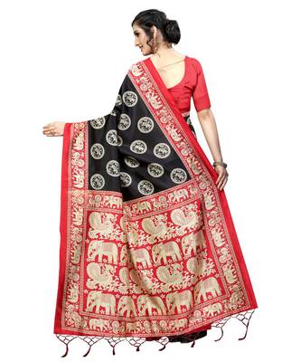 Black  printed Art Silk saree with blouse 2
