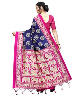blue  printed Art Silk saree with blouse 2