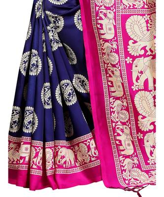 blue  printed Art Silk saree with blouse 3