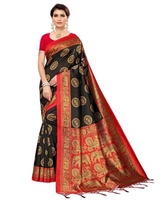Black  printed Art Silk saree with blouse 1