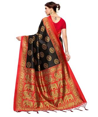 Black  printed Art Silk saree with blouse 2