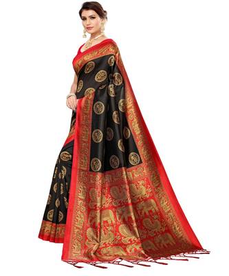 Black  printed Art Silk saree with blouse 3