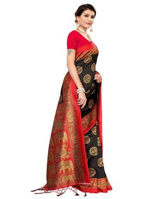 Black  printed Art Silk saree with blouse 4
