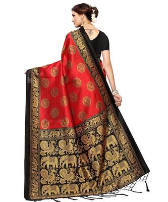 Red  printed Art Silk saree with blouse 2