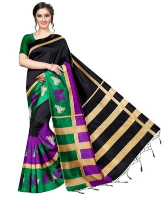 Black printed Art Silk saree with blouse 1