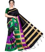 Black printed Art Silk saree with blouse